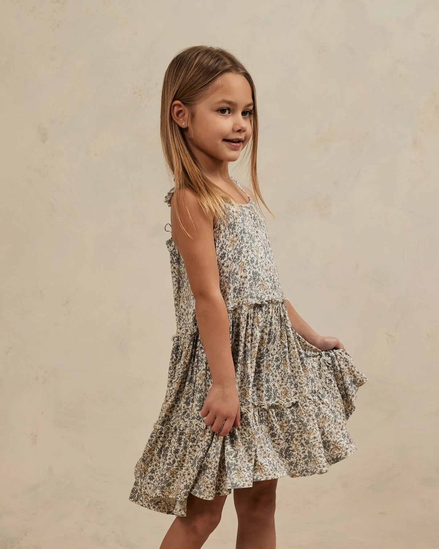 Tiered Mini Dress in Blue Floral  - Doodlebug's Children's Boutique