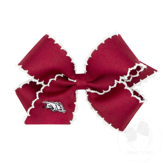 Arkansas Razorbacks Embroidered Medium Moonstitch Bow  - Doodlebug's Children's Boutique