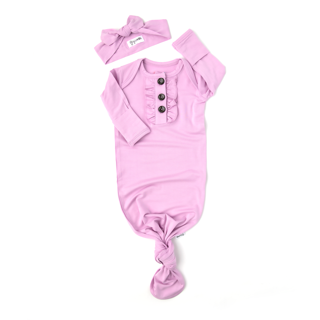Hailey Knotted Ruffle Button Gown and Headband  - Doodlebug's Children's Boutique