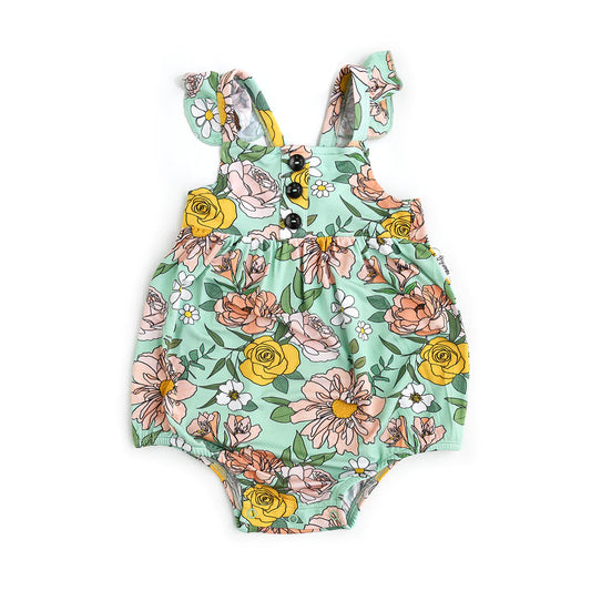 Kendra Floral Button Bubble  - Doodlebug's Children's Boutique