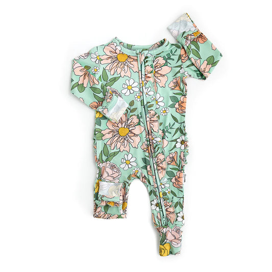 Kendra Floral Ruffle Zip  - Doodlebug's Children's Boutique