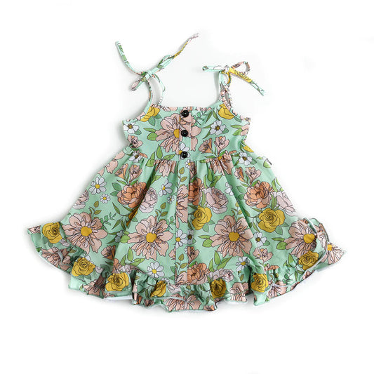 Kendra Floral Tie Twirl Dress  - Doodlebug's Children's Boutique