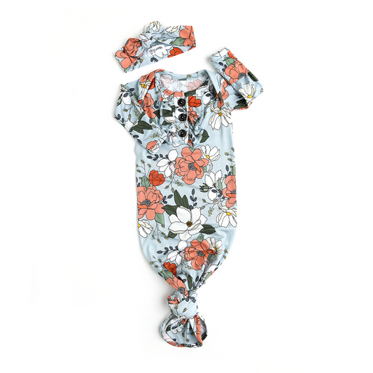 Magnolia Knotted Ruffle Button Gown and Headband  - Doodlebug's Children's Boutique