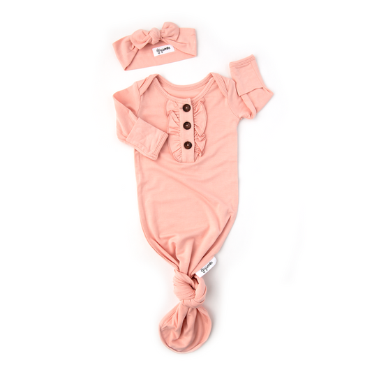 Olivia Knotted Ruffle Button Gown and Headband  - Doodlebug's Children's Boutique