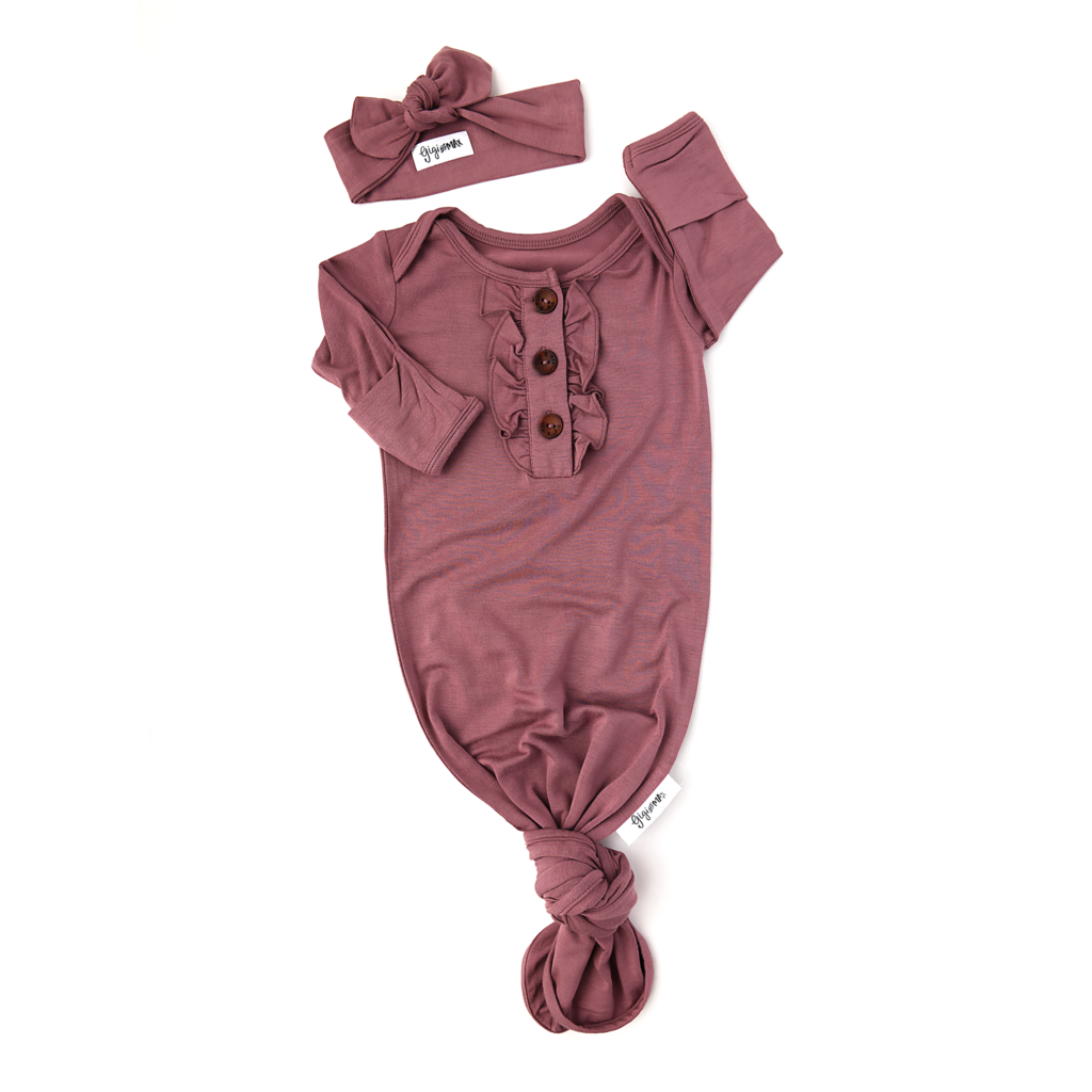 Kate Knotted Ruffle Button Gown and Headband  - Doodlebug's Children's Boutique