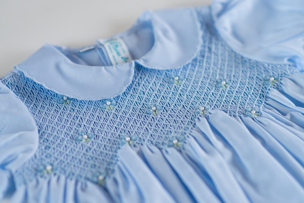 Scalloped Pearl Smocked Dress in Blue  - Doodlebug's Children's Boutique