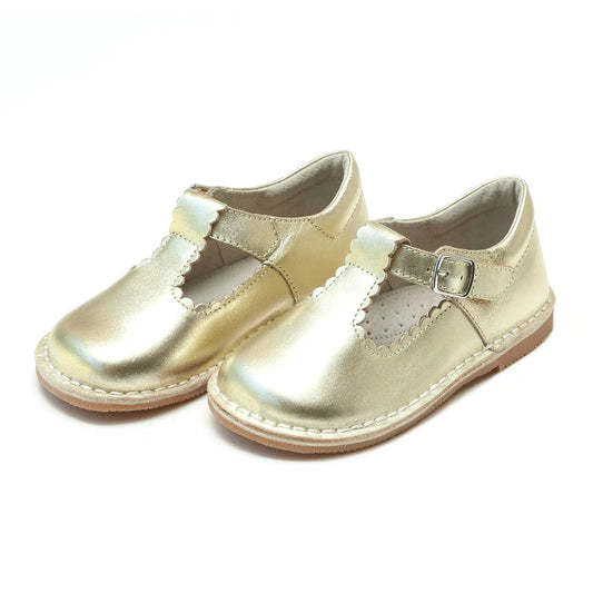 Selina Scalloped T-Strap Mary Jane in Gold  - Doodlebug's Children's Boutique
