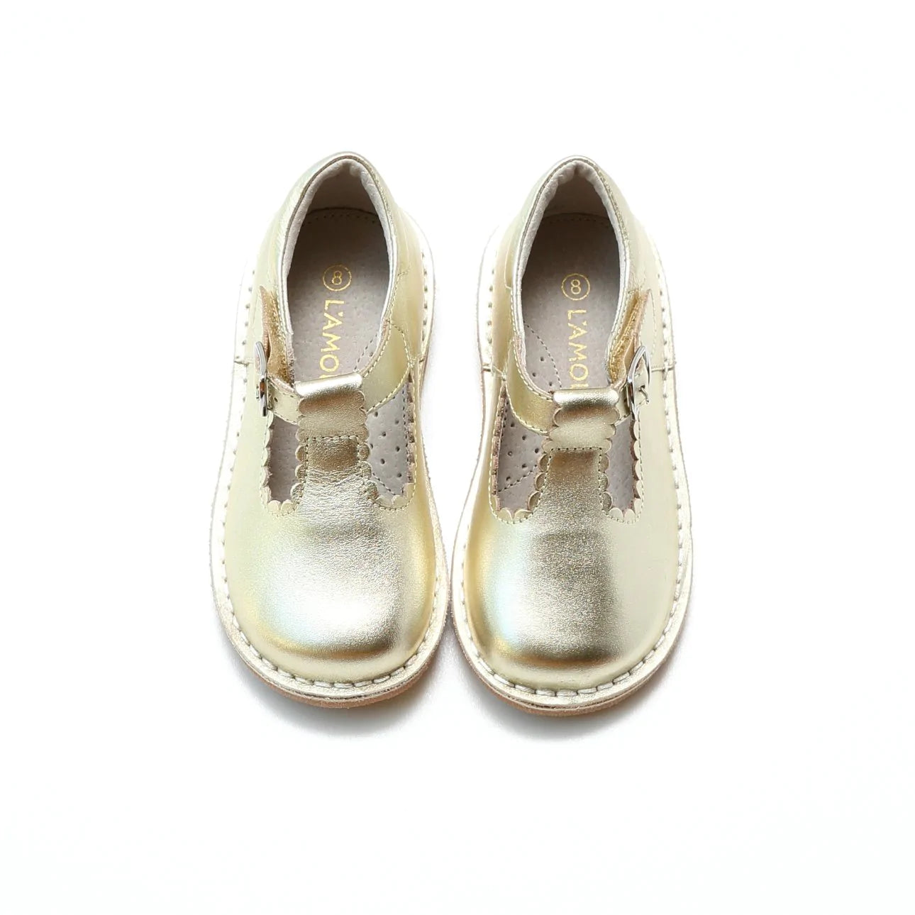 Selina Scalloped T-Strap Mary Jane in Gold  - Doodlebug's Children's Boutique