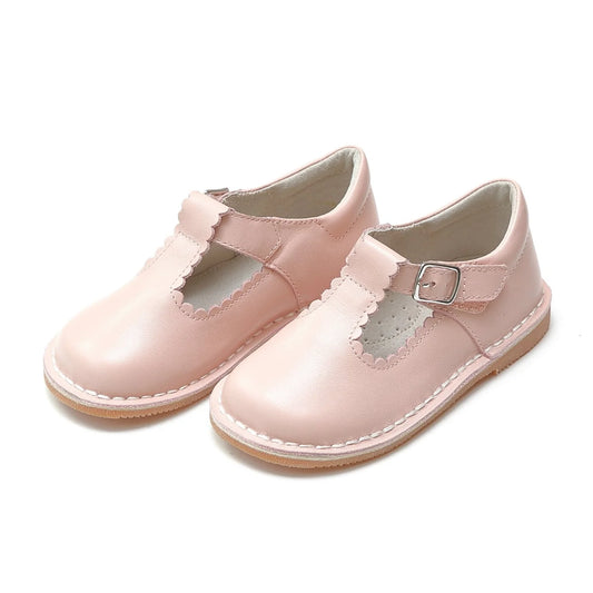 Selina Scalloped T-Strap Mary Jane in Pink  - Doodlebug's Children's Boutique