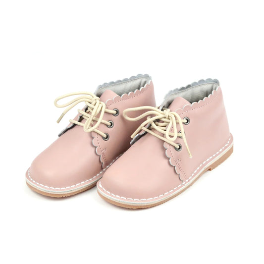 Georgie Scalloped Lace Up Boot in Dusty Pink  - Doodlebug's Children's Boutique