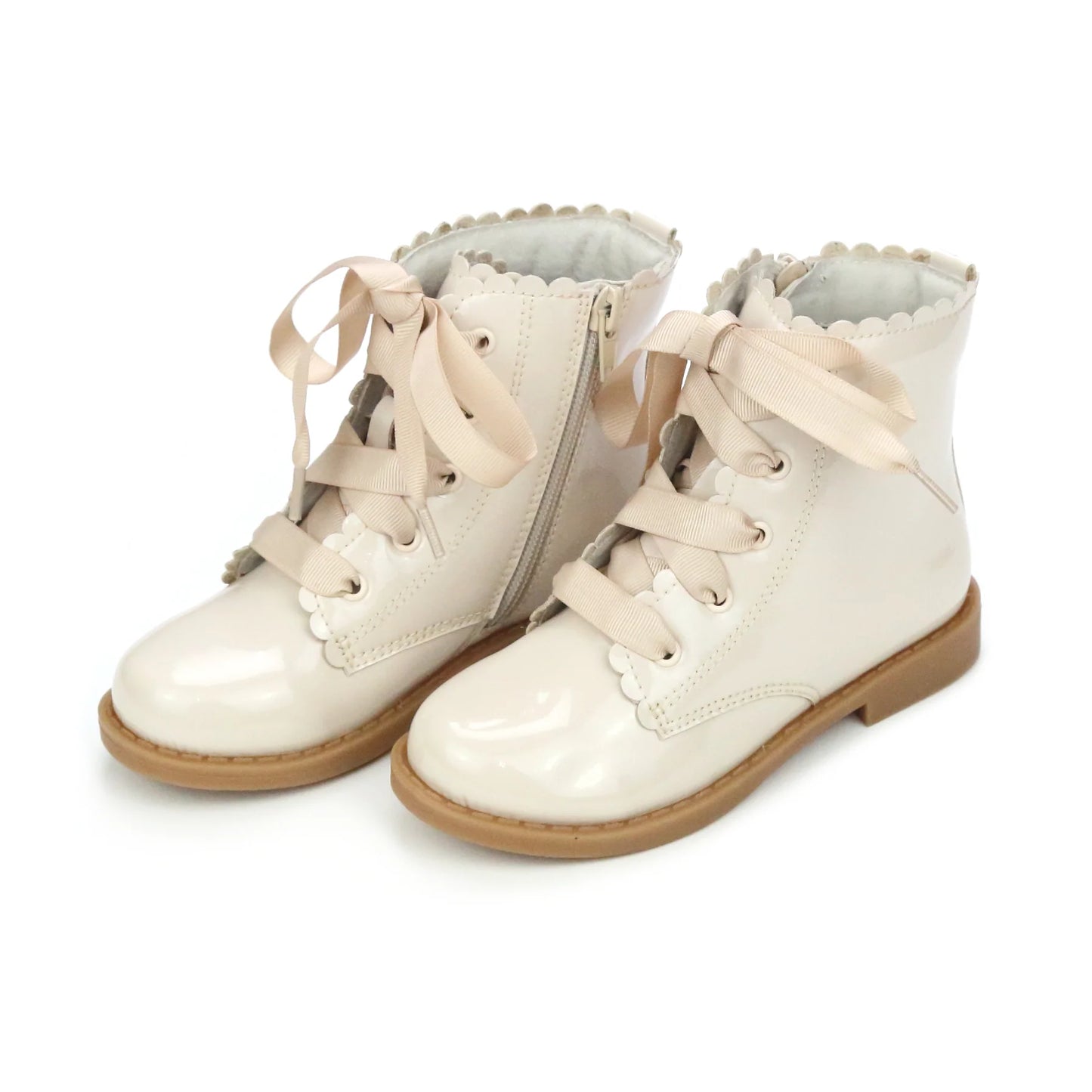Josephine Scalloped Boot in Patent Cream  - Doodlebug's Children's Boutique