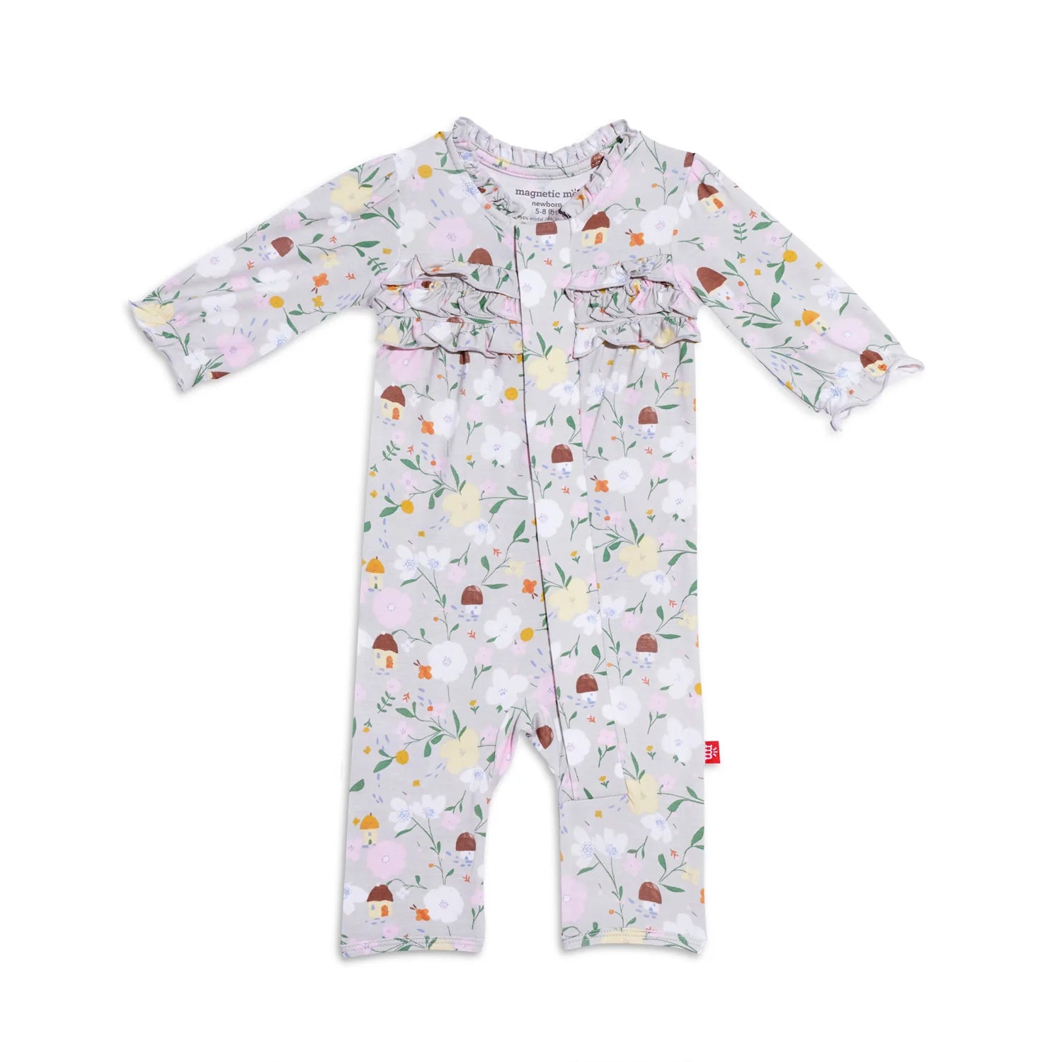 Portabella Posies Modal Magnetic Ruffle Coverall  - Doodlebug's Children's Boutique
