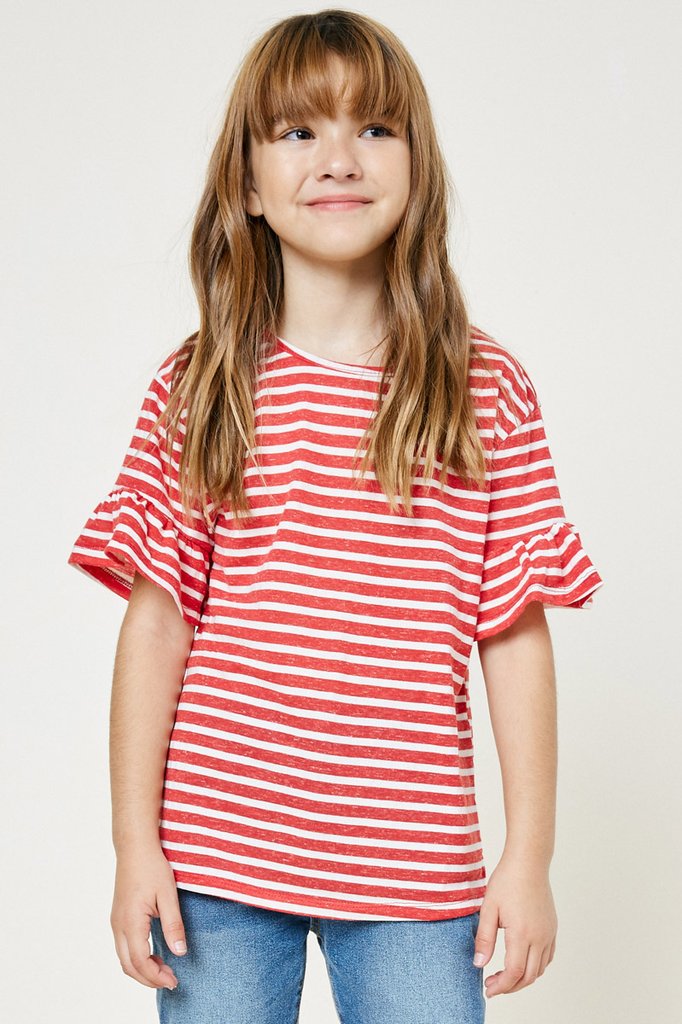 Stripe Ruffle Sleeve Tee  - Doodlebug's Children's Boutique