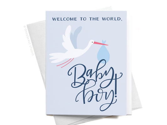 Welcome to the World, Baby Boy Greeting Card  - Doodlebug's Children's Boutique