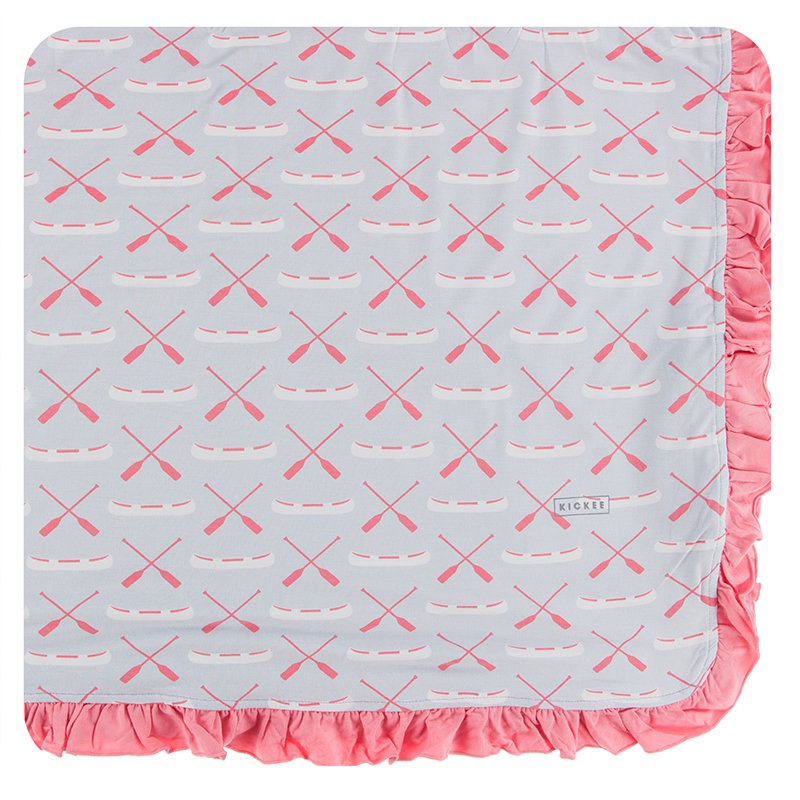 Print Ruffle Toddler Blanket in Dew Paddles and Canoe  - Doodlebug's Children's Boutique