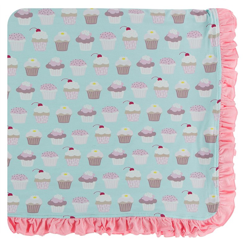 Print Ruffle Toddler Blanket in Summer Sky Cupcakes  - Doodlebug's Children's Boutique
