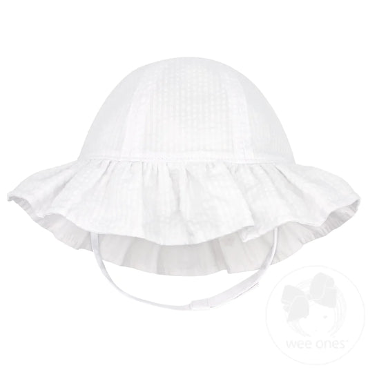 Reversible Ruffle Brim Seersucker Sun Hat in White  - Doodlebug's Children's Boutique