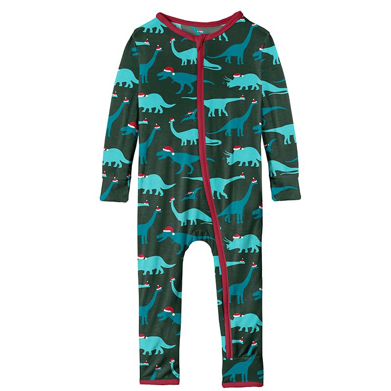 Print Coverall with Zipper in Santa Dinos  - Doodlebug's Children's Boutique