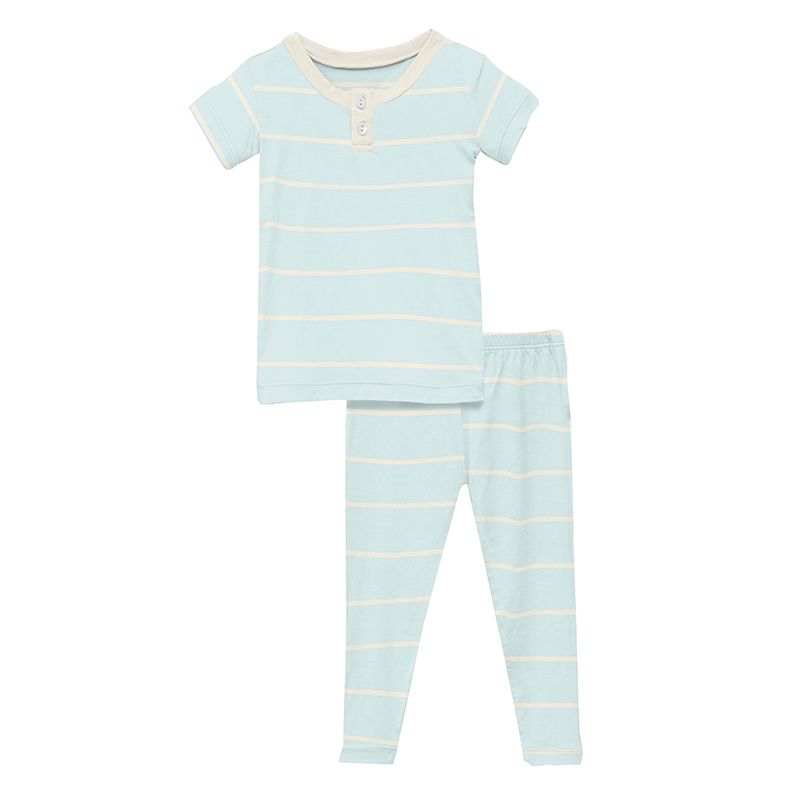 Print Short Sleeve Henley Pajama Set in Fresh Air Road Trip Stripe  - Doodlebug's Children's Boutique