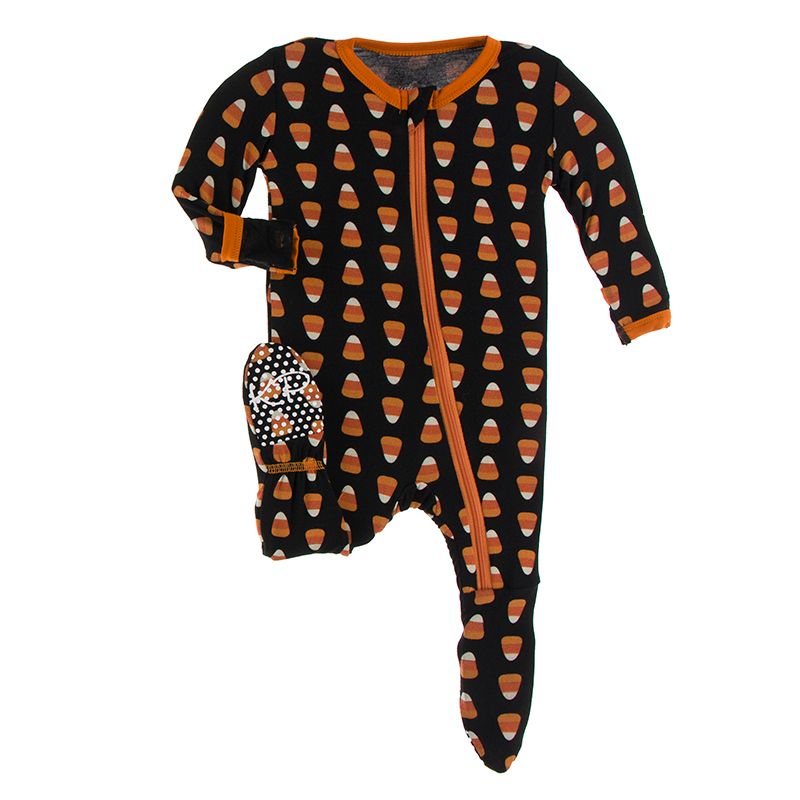 Print Footie with Zipper in Midnight Candy Corn  - Doodlebug's Children's Boutique