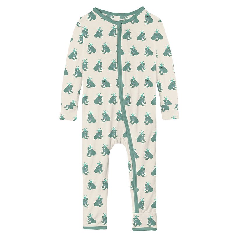 Print Coverall with Zipper in Natural Frog Prince  - Doodlebug's Children's Boutique