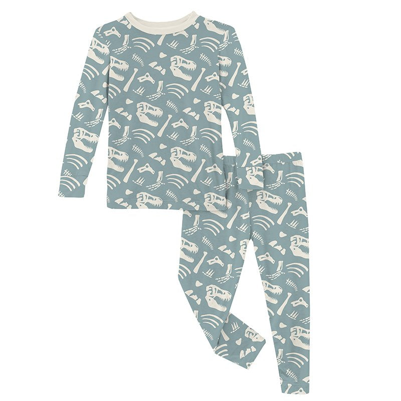 Print Long Sleeve Pajama Set in Jade Bones  - Doodlebug's Children's Boutique
