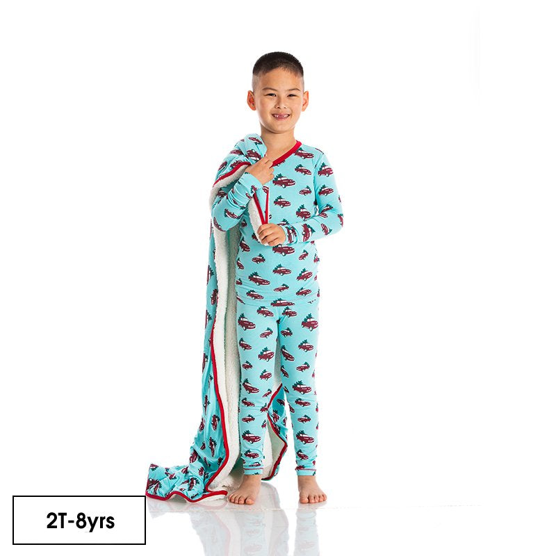 Print Long Sleeve Pajama Set in Iceberg Trucks and Trees  - Doodlebug's Children's Boutique
