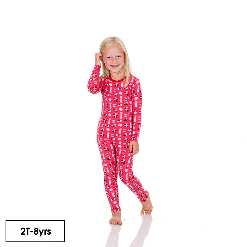 Print Long Sleeve Pajama Set in Winter Rose Presents  - Doodlebug's Children's Boutique