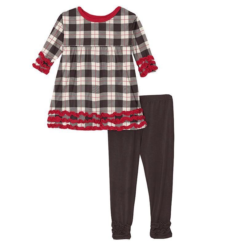 Print Long Sleeve Babydoll Outfit Set in Midnight Holiday Plaid  - Doodlebug's Children's Boutique