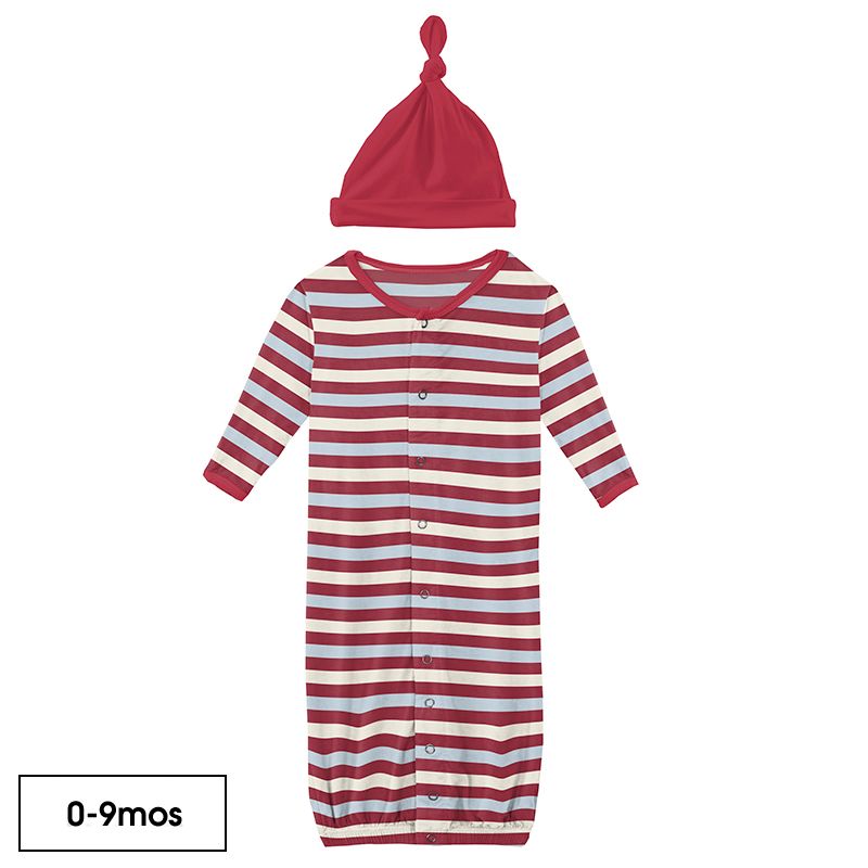 Print Ruffle Layette Gown Converter and Knot Hat Set in Hopscotch Stripe  - Doodlebug's Children's Boutique