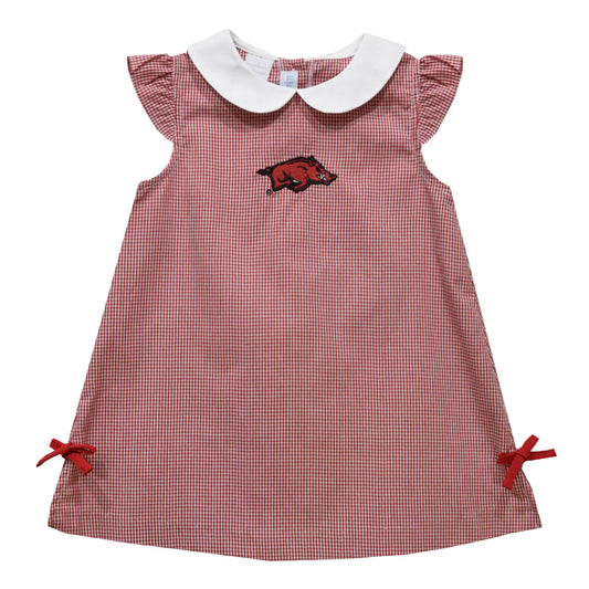 Arkansas Embroidered Red Gingham A-Line Dress  - Doodlebug's Children's Boutique