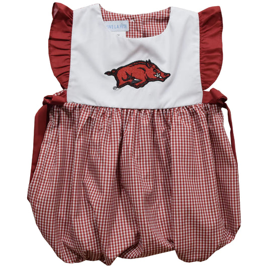 Arkansas Embroidered Red Gingham Bubble  - Doodlebug's Children's Boutique