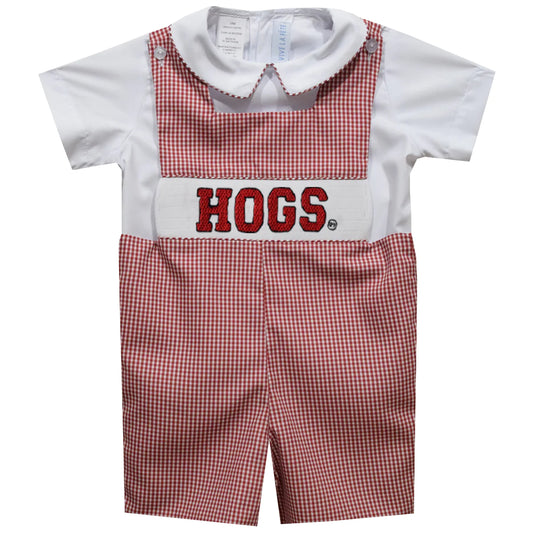 Hogs Smocked Red Gingham Jon Jon Set  - Doodlebug's Children's Boutique