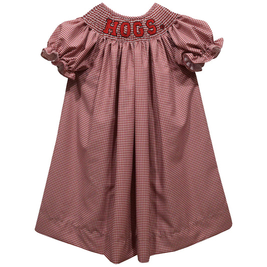 Hogs Smocked Red Gingham Short Sleeve Bishop Dress  - Doodlebug's Children's Boutique