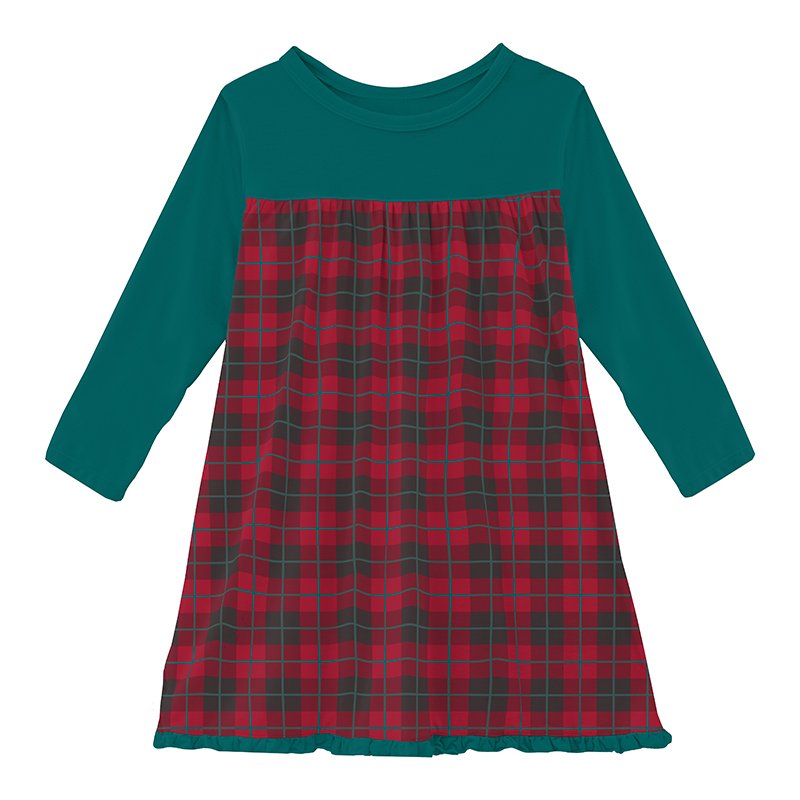 Print Classic Long Sleeve Swing Dress in Anniversary Plaid  - Doodlebug's Children's Boutique