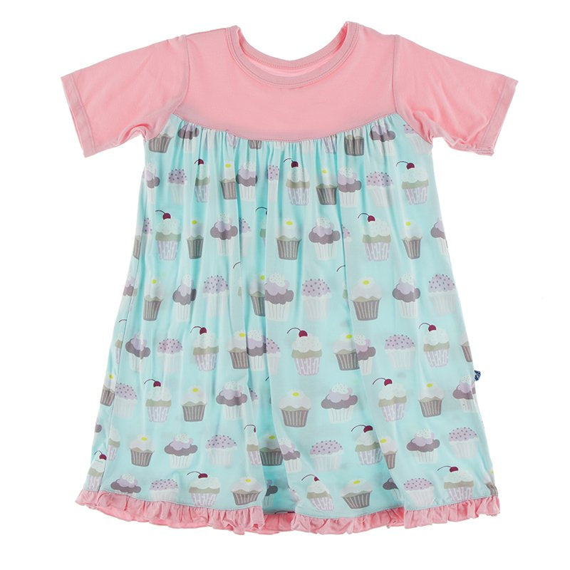 Print Classic Short Sleeve Swing Dress in Summer Sky Cupcakes  - Doodlebug's Children's Boutique