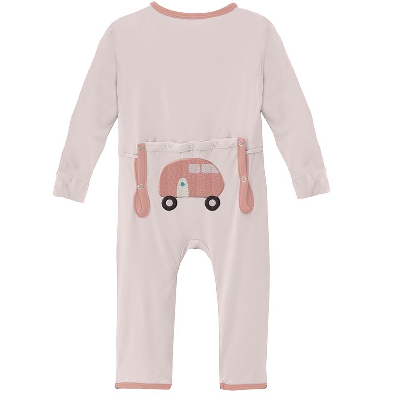 Applique Coverall with Zipper in Macaroon Camper  - Doodlebug's Children's Boutique