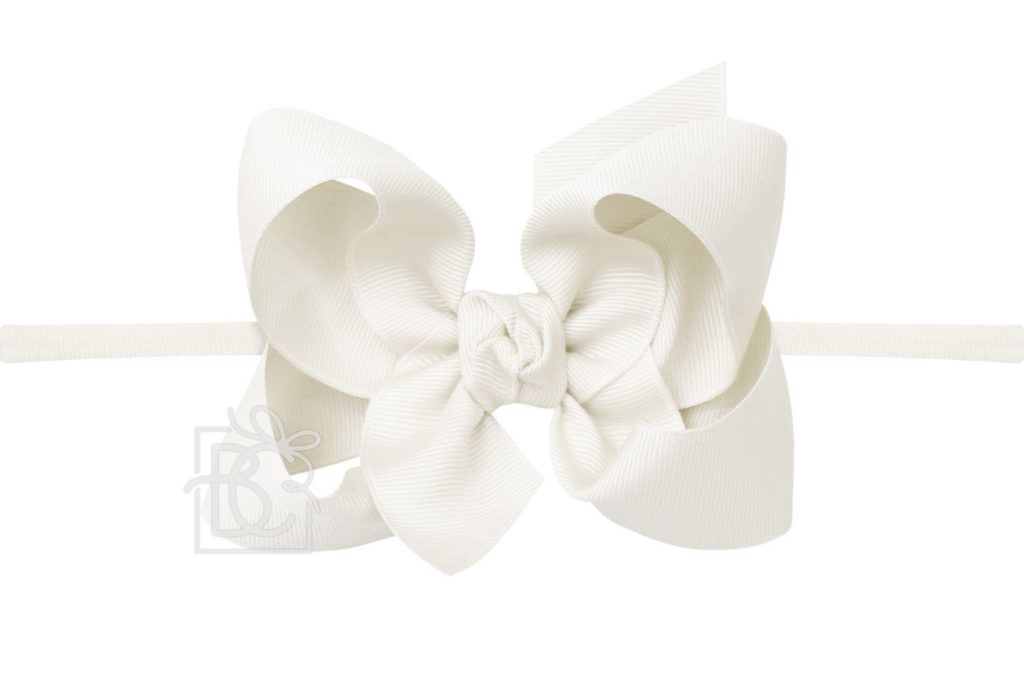 Nylon Headband with Large Bow in Antique White  - Doodlebug's Children's Boutique