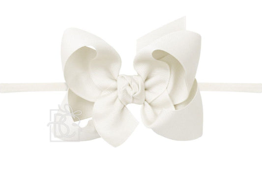 Nylon Headband with Large Bow in Antique White  - Doodlebug's Children's Boutique