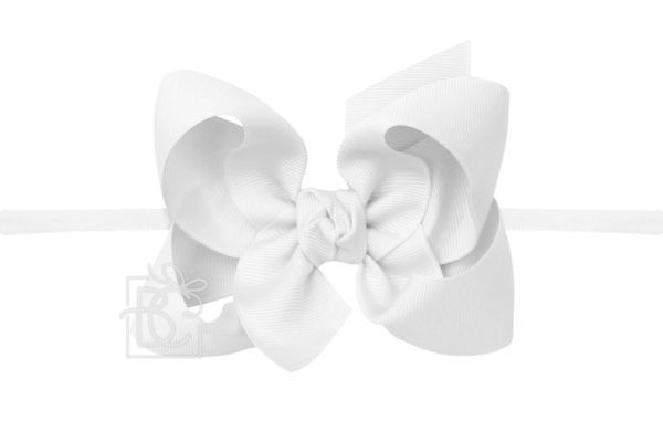 Nylon Headband with Large Bow in White  - Doodlebug's Children's Boutique