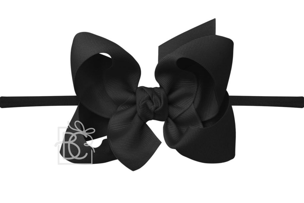 Nylon Headband with Large Bow in Black  - Doodlebug's Children's Boutique