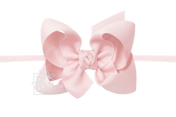Nylon Headband with Large Bow in Light Pink  - Doodlebug's Children's Boutique