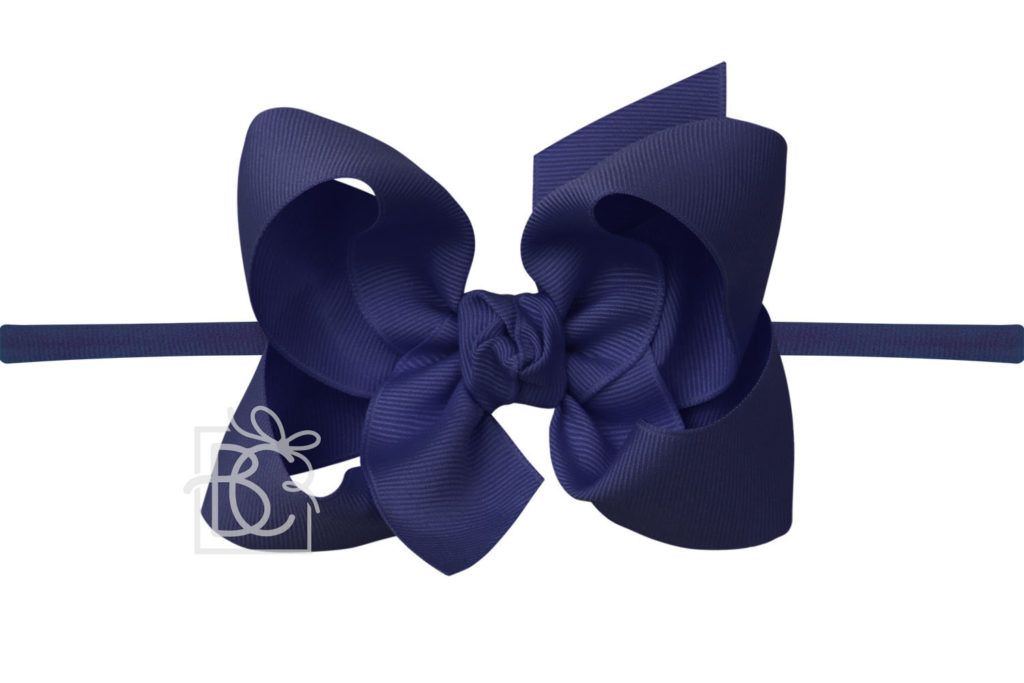 Nylon Headband with Large Bow in Navy  - Doodlebug's Children's Boutique
