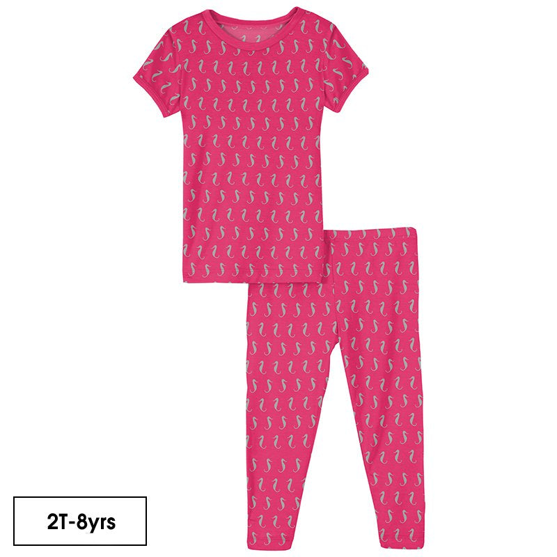 Print Short Sleeve Pajama Set in Prickly Pear Mini Seahorses  - Doodlebug's Children's Boutique
