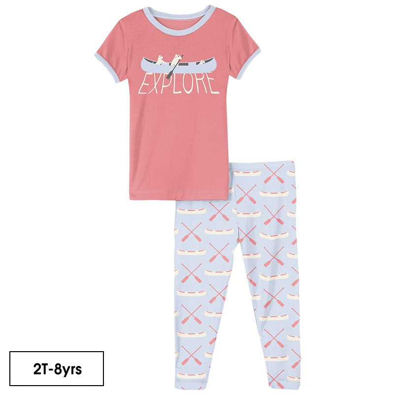 Short Sleeve Graphic Tee Pajama Set in Dew Paddles and Canoe  - Doodlebug's Children's Boutique