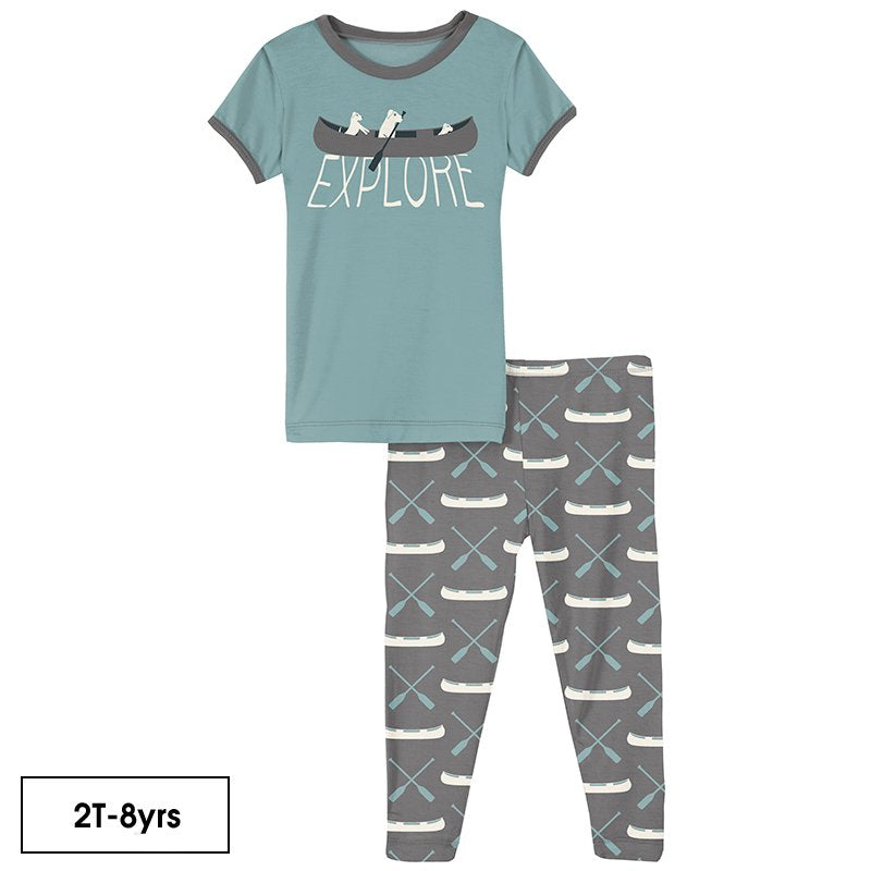 Short Sleeve Graphic Tee Pajama Set in Stone Paddles and Canoe  - Doodlebug's Children's Boutique