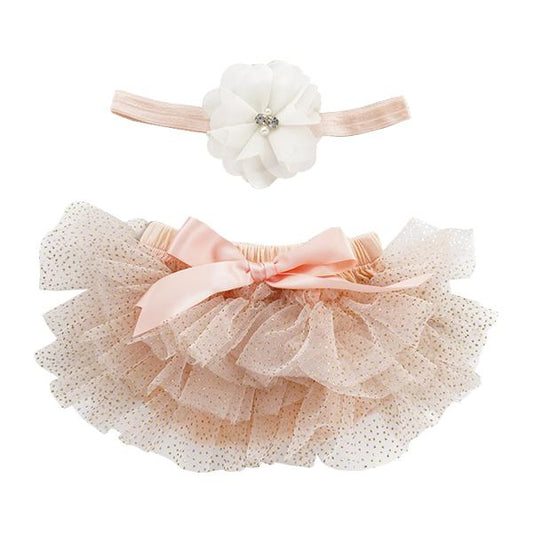 Peach and Gold Glitter Tutu Bloomer with Headband  - Doodlebug's Children's Boutique