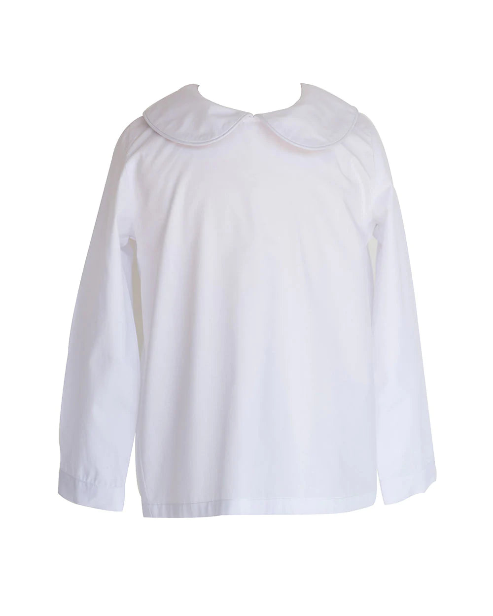 Long Sleeve Piped Peter Pan Collar Shirt in White  - Doodlebug's Children's Boutique