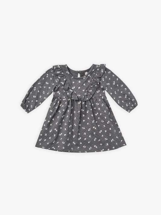 Long Sleeve Ruffle V Dress in Dark Floral  - Doodlebug's Children's Boutique