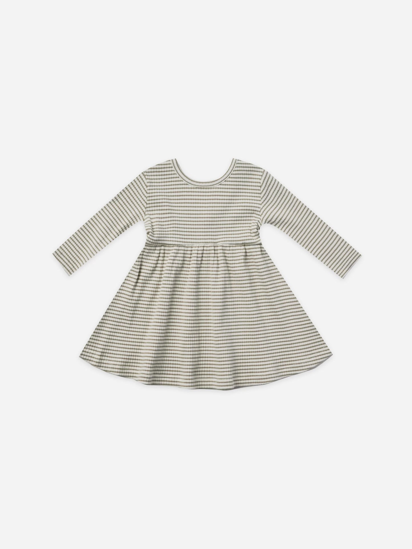 Ribbed Long Sleeve Dress in Fern Stripe  - Doodlebug's Children's Boutique